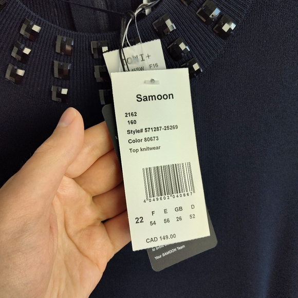 New Samoon by Gerry Weber Sleeveless Sweater 22 beaded knit top new navy blue - Picture 4 of 14